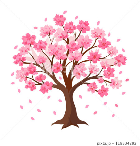 A tree with pink flowers and pink leaves 118534292