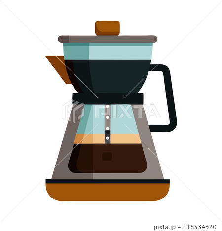 A coffee maker with a glass carafe and a wooden handle A coffee maker with a glass carafe and a wooden handle 118534320