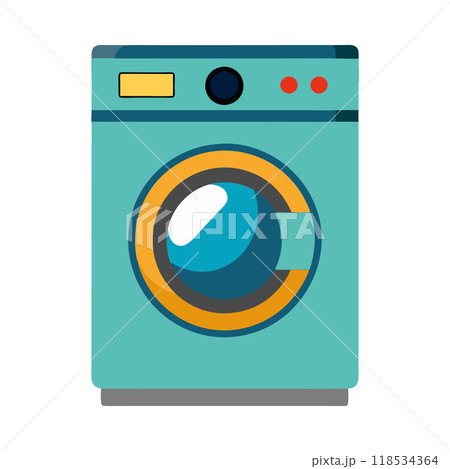 A blue and yellow washing machine with a white background A blue and yellow washing machine with a white background 118534364