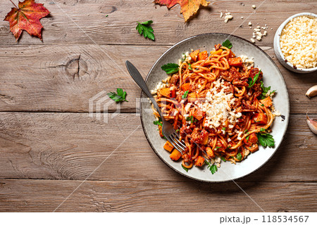 Pumpkin and Beef Bolognese Spaghetti Pasta Pumpkin and Beef Bolognese Spaghetti Pasta 118534567