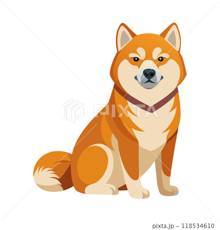 A cartoon dog with a red collar is sitting on a white background A cartoon dog with a red collar is sitting on a white background 118534610