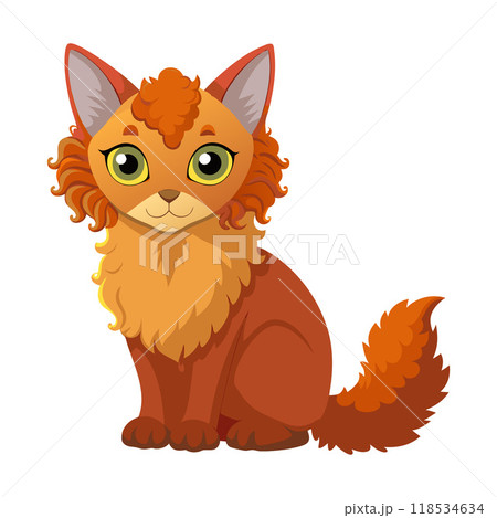 A cartoon cat with orange fur and a pink nose is sitting on a white background 118534634