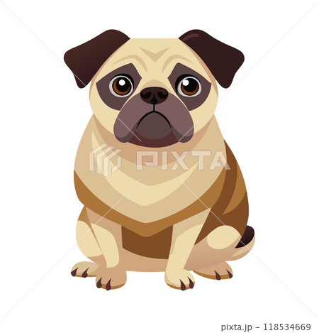 A cartoon dog with a sad expression sits on a white background 118534669