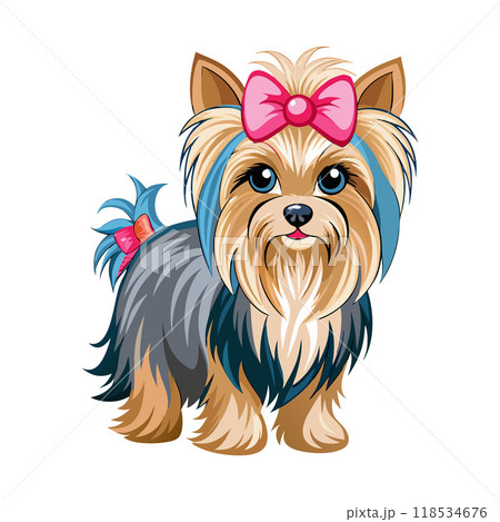 A cute dog with a pink bow on its head 118534676