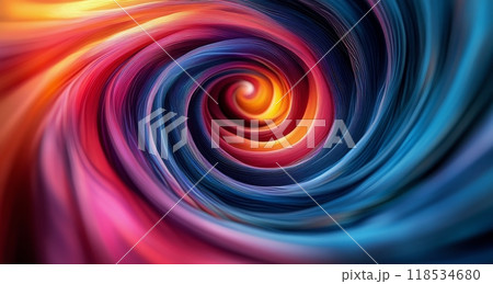 Colorful swirling vortex of vibrant hues creating a mesmerizing abstract pattern 118534680
