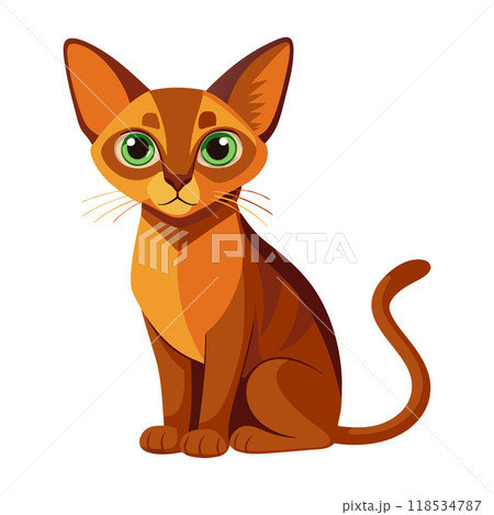 A cat with green eyes is sitting on a white background 118534787