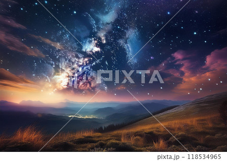 高台から見た星空のイラスト 118534965