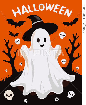 Halloween white ghost illustration with greeting 118535036