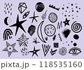 Black and white doodle galaxy hand drawn elements 118535160