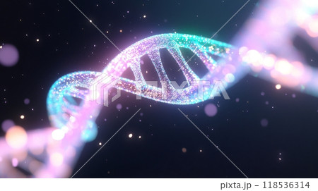 Neon fluid abstract DNA helix, 3D render, abstract medical microscopic background.  118536314