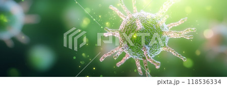 Realistic Microscopic Molecular 3D Medical Background. Pathological Viruses and Bacterias Microbiology Banner for Medicine Designs. 118536334