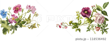 Floral frame. Rectangular watercolor floral frame on white background 118536492