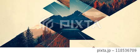 Abstract double exposure geometric wildlife poster. Wilderness banner 118536709
