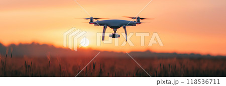 Drone flying over a field. Modern agriculture 118536711