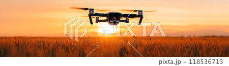 Drone flying over a field. Modern agriculture 118536713