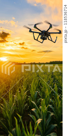 Drone flying over a field. Modern agriculture 118536714