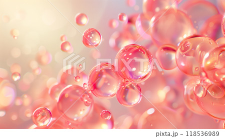 3d Rendering Of Cosmetic Essence Oil Liquid Bubble With Molecule Background. A Visually Stimulating And Innovative Representation Of Cosmetic Essence Oil. 118536989