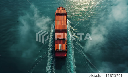 Industrial Container Cargo Freight Ship For Logistic Import Export Concept: A Vessel Designed For Transporting Goods In Large Metal Containers, Facilitating Global Trade Operations. 118537014