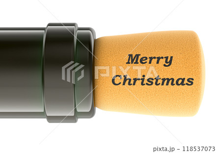 Merry Christmas, card template. Wine cork Merry Christmas inscription, 3D rendering Merry Christmas, card template. Wine cork Merry Christmas inscription, 3D rendering 118537073