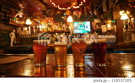 Icy Cold Beers Served In A Cozy Bar Setting, Perfect For Enjoying A Refreshing Beverage With Friends Or Solo. Cheers! 118537105