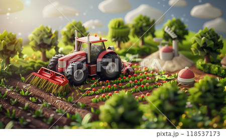 Isolated 3d Farm With Tractor And Crops: Smart...のイラスト素材 [118537173 ...