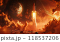 New Space Shuttle Rocket Blasts Off Towards Mars, Explores Space, Highlighting Technology And Travel To Other Planets. Spaceship Lift Off. 118537206