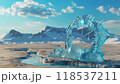 Melting Iceberg Glacier In Glass Clock With Drop And Desert: Global Warming Threatens Water Supply. Save The Planet Before It'S Too Late 118537211