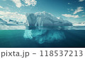 Stunning White Iceberg Drifting In The Ocean With An Underwater Peek. Global Warming Awareness And Hidden Risks Explored. Half Submerged In The Waters Of Greenland. 118537213