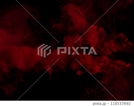 Red Dense Fluffy Puffs of White Smoke and Fog on black Background, Abstract Smoke Clouds Red Dense Fluffy Puffs of White Smoke and Fog on black Background, Abstract Smoke Clouds 118537692