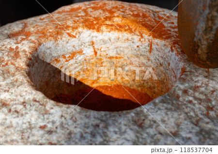 Close-up of handmade mortar for paprika production. 118537704