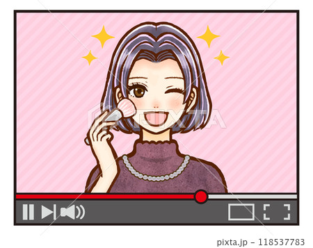 動画配信サイトでメイク動画を配信する大人女性のイラスト素材 動画配信サイトでメイク動画を配信する大人女性のイラスト素材 118537783