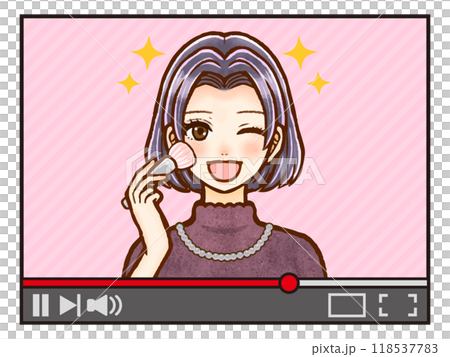 動画配信サイトでメイク動画を配信する大人女性のイラスト素材 動画配信サイトでメイク動画を配信する大人女性のイラスト素材 118537783