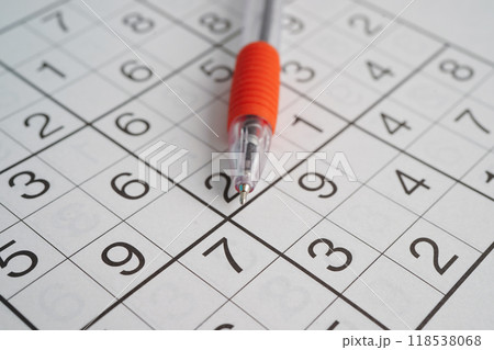 Sudoku puzzle, game to play for keep you brain younger for developing Alzheimer disease in senior patient. 118538068