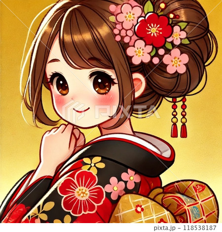 着物姿のアニメ風女子のイラスト 118538187