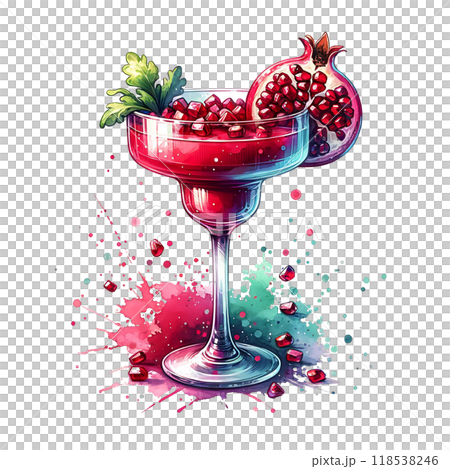 A beautifully vibrant and refreshing Pomegranate Cocktail served in an elegant glass 118538246