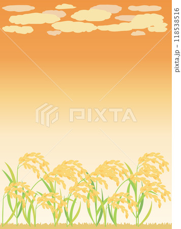 夕焼けと稲穂の秋のイラスト　縦型バージョン 118538516
