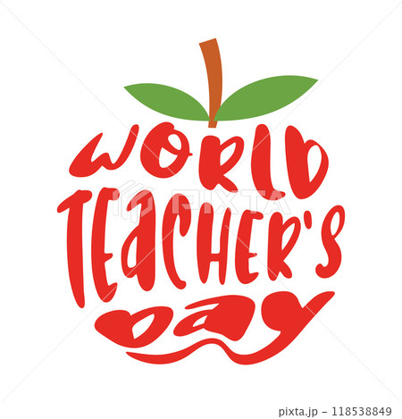 Red lettering world teachers day on apple shape vector Red lettering world teachers day on apple shape vector 118538849