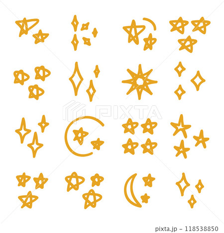 Gold star hand-drawn line art collection cartoon style elements 118538850