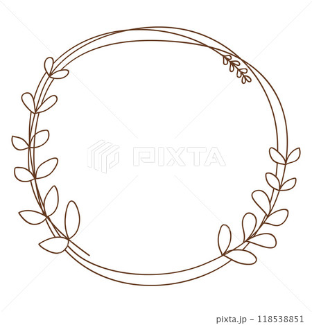 Hand drawing line art brown circle autumn leaves frame. 118538851