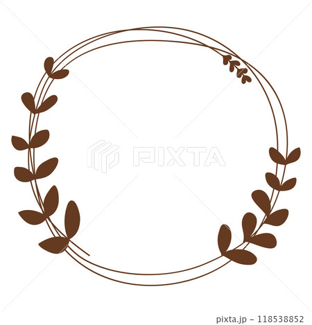 Hand drawn brown circle autumn leaves frame. Hand drawn brown circle autumn leaves frame. 118538852