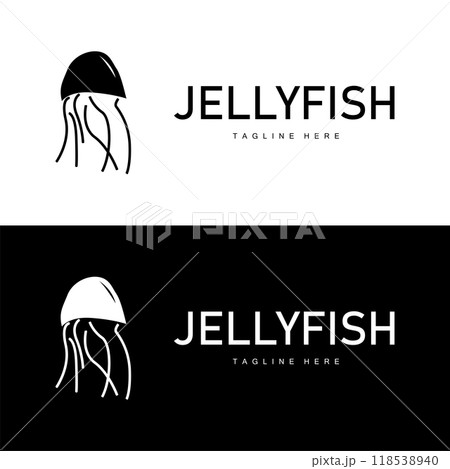 Jellyfish logo design template sea animal life simple black silhouette illustration 118538940