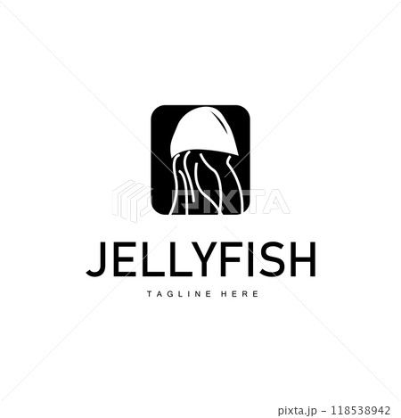 Jellyfish logo design template sea animal life simple black silhouette illustration 118538942