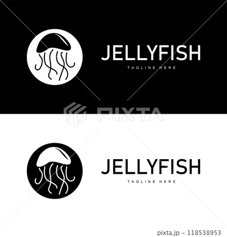 Jellyfish logo design template sea animal life simple black silhouette illustration Jellyfish logo design template sea animal life simple black silhouette illustration 118538953