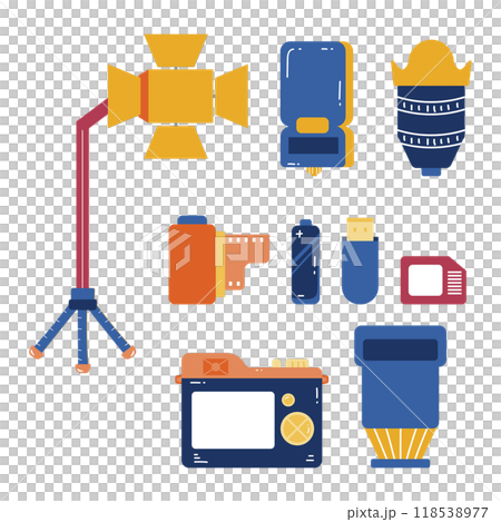 Flat design photography equipment set Flat design photography equipment set 118538977