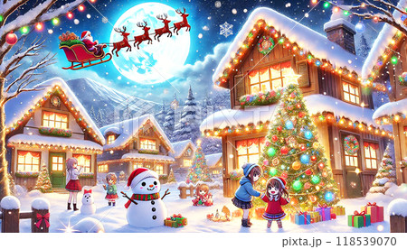 雪降る夜のクリスマス (アニメスタイル)　JPG 118539070