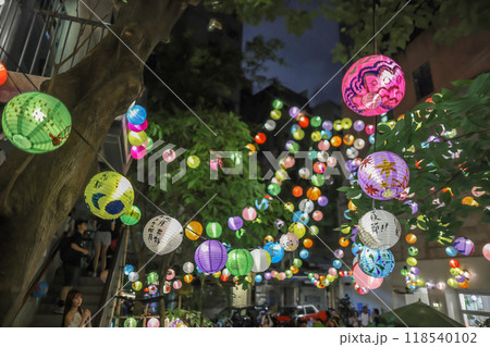 Sept 13 2024 close up paper Lanterns at Blue House, wan chai 118540102