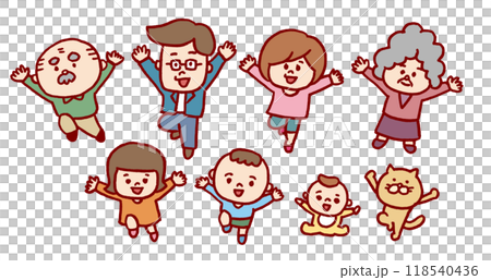 有趣又可愛的雙頭家庭插畫 118540436