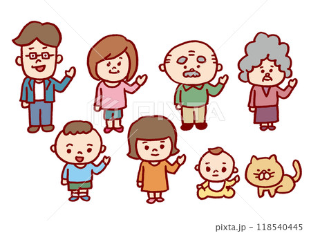 おもしろかわいい二頭身の家族のイラスト 118540445