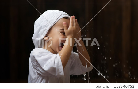 CloseUp of a Young Muslim Child Performing Ablution.Generated image CloseUp of a Young Muslim Child Performing Ablution.Generated image 118540752