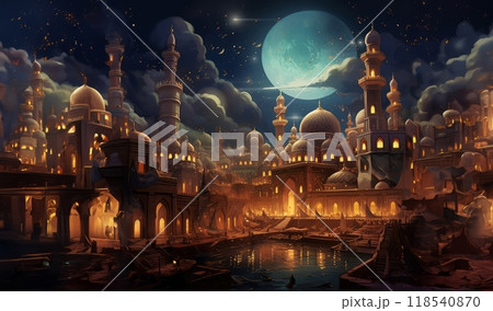 Muslim Holy Sites Representing Ramadan Mubarak.Generated image 118540870